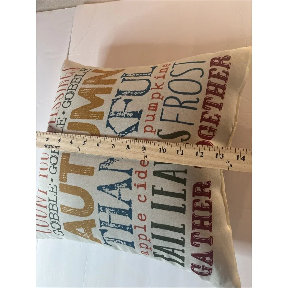 Autumn Thankful Subway Art Decorative Throw Pillow Fall Thanksgiving 13x14 Doubl